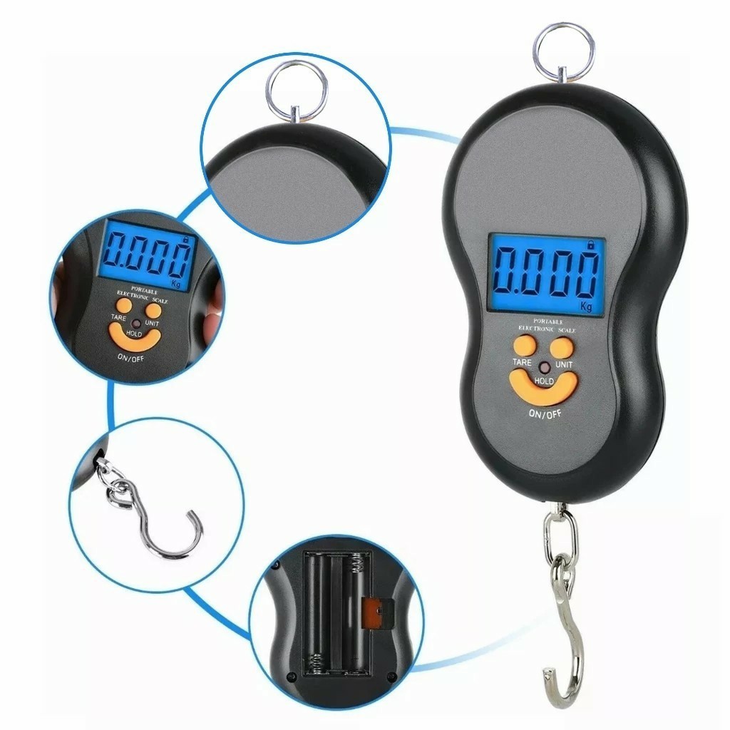 Abalança Digital Portátil de Mão/Capacidade Máxima de 50 Quilogramas – Adequada para Pesar Comida de Mercado e Bagagem
