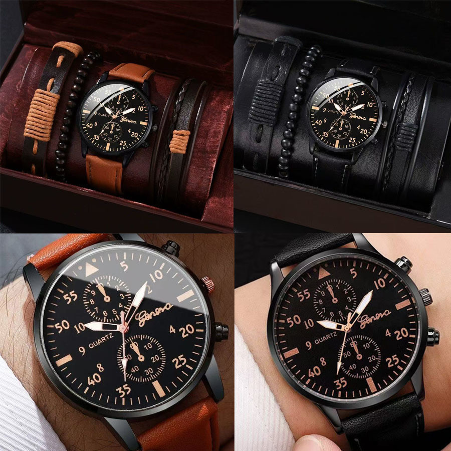 Relógio de Quartzo Casual Masculino - Pulseira de Couro Vintage com Bracelete Estiloso para Uso Diário em Oferta na Shopee