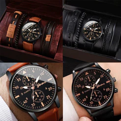Relógio de Quartzo Casual Masculino - Pulseira PU Vintage com Bracelete Estiloso Uso Diário((NÃO ACOMPANHA CAIXA) )