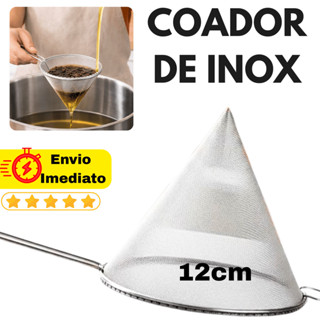 Coador Filtro cônico de óleo 16/12cm multiuso aço inox filtrar óleo café chá e caldo ultrafino 805P em Oferta na Shopee