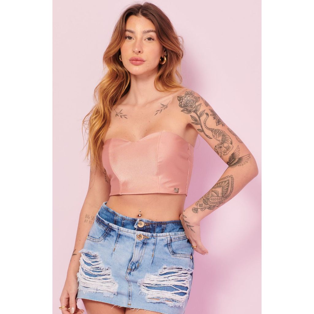 Top Feminino Up Glam Decote Coração Planet Girls Rosa Médio em Oferta na Shopee