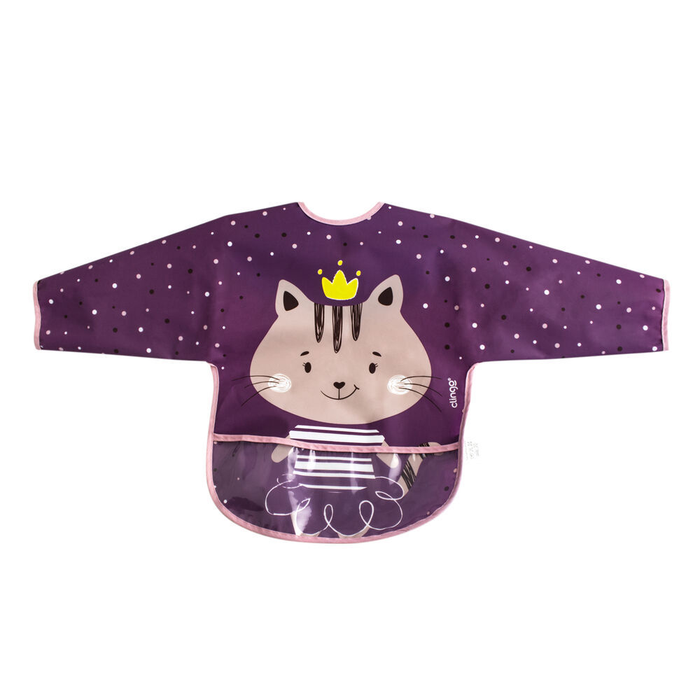 Babador Impermeável Manga Longa Bebê com Bolso Coletor Velcro Clingo Milky