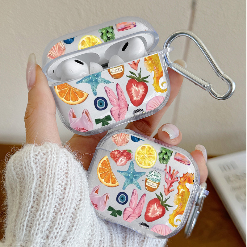 Capa De Fone De Ouvido Para AirPods Pro3/Pro2/Pro Aquarela Fruta Mar Animal Caso Com Chaveiro 4/3/2/1