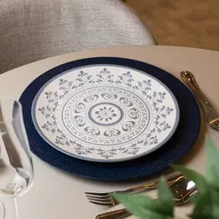 Prato Raso de Cerâmica Porto Azul 25cm Wolff Jantar Azul Almoço Servir Mesa Posta Náutica Cozinha Casa Avulso