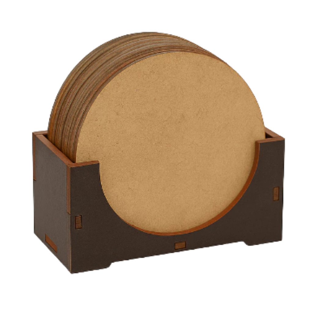 Bolacha Porta Copo madeira Kit com 10 Peças Com Suporte, Porta Copo de Mesa, Descanso de Copo