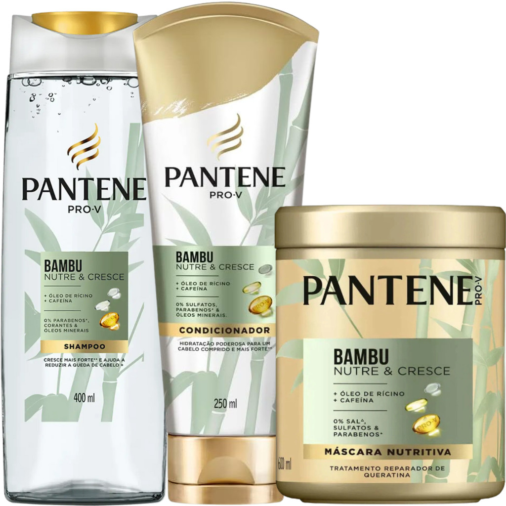 Kit Pantene Bambu Shampoo Condicionador Máscara Nutritiva Nutre Cresce tratamento Reparador Queratin