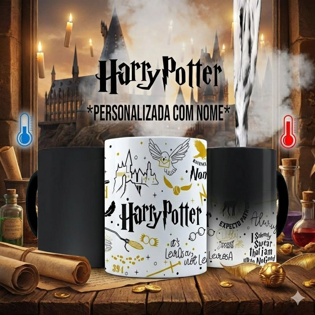 Caneca Mágica Harry Potter Clássica com Nome Personalizado natal