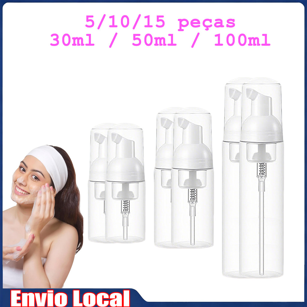 5/10/15 Peças Frasco Dispensador 30/50/100 ml com Bombinha Pump Garrafa Plástica Recarregável para Sabão, Limpeza Facial