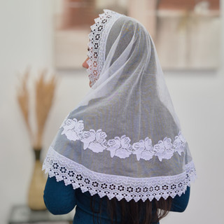 Véu Ccb Congregação Cristã Renda Guipir e Entremeio Floral (mod. Eleonor) em Oferta na Shopee