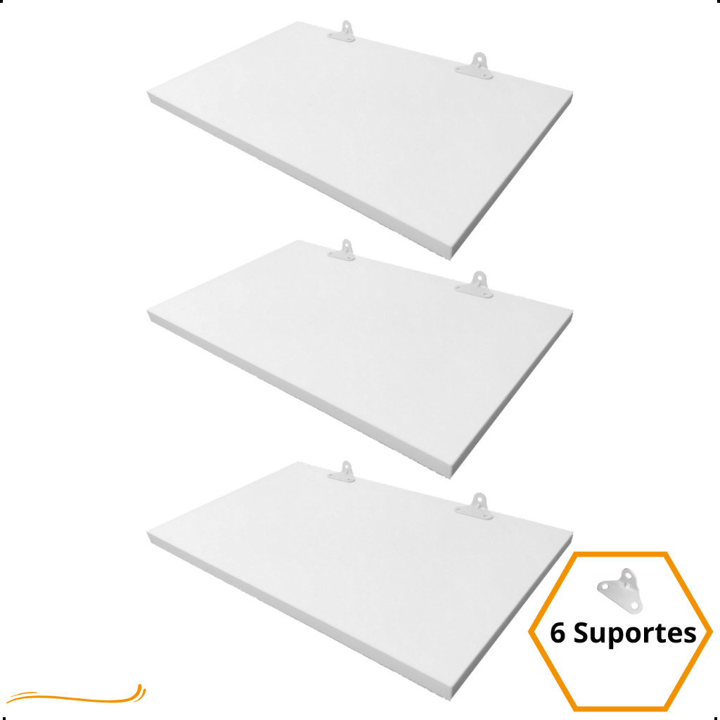 Kit 3 Prateleira Branca 40X30 + Suporte Flutuante Mdf  Organizadora Decoração Cozinha Banheiro Sala