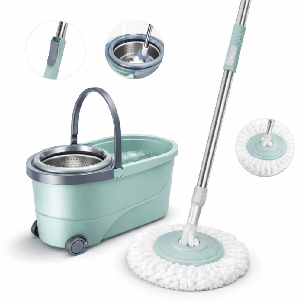 Mop Giratório Duplo 360 Inox 12L Cesto Centrífuga Rodinhas