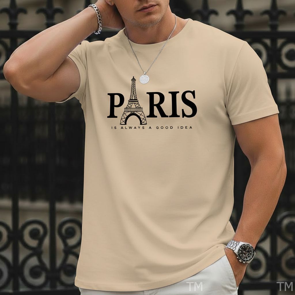 Camiseta Unissex Estilosa Masculina Estampada Paris Torre Street Camisa 100% Algodão 30.1 Academia