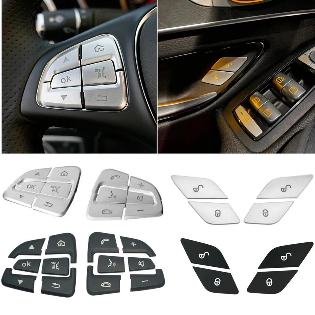 Para Mercedes Benz C GLC V Classe W205 X253 W447 2015-18 Volante Do Carro Porta Botão De Desbloqueio Capa Adesivos Guarn