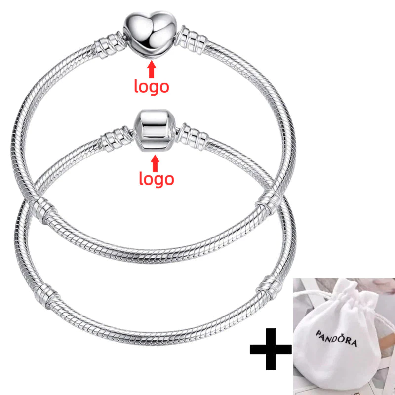 Pulseira Prata 925 Bracelete Amor Redondo Fivela Charme Contas DIY Pulseiras Básica Osso De Cobra — imagem 1