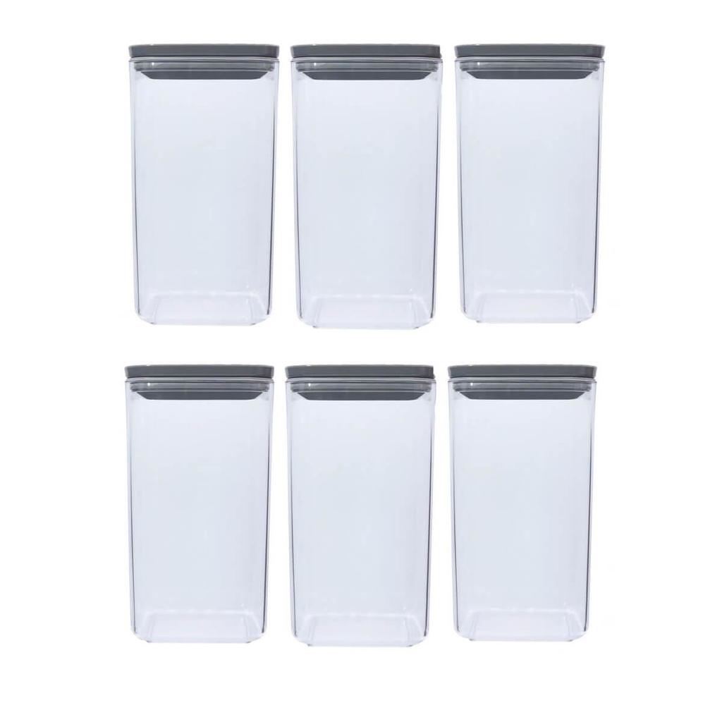 Kit 6 Potes Herméticos Retangulares 1,5L cada Plástico Plasvale Porta Mantimentos Transparente
