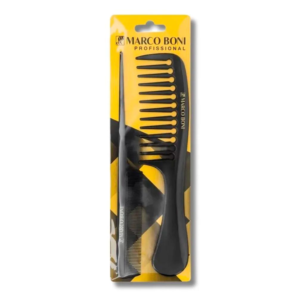 Kit Marco Boni Conjunto com 2 Pentes Gioconta Dente Espaçados Dentes Finos Preto 2238