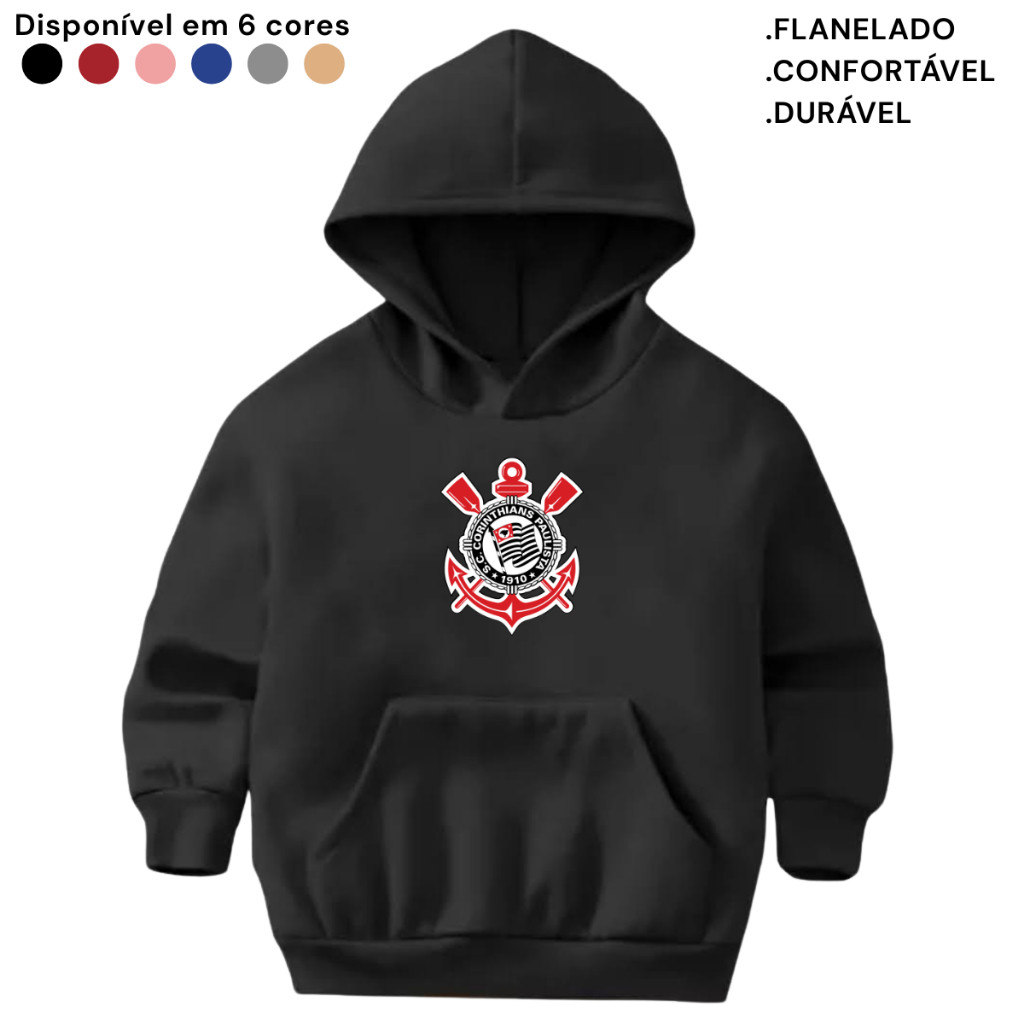 Moletom Infantil Flanelado Canguru Blusa Timão Casaco Corinthian s Estampado times de futebol
