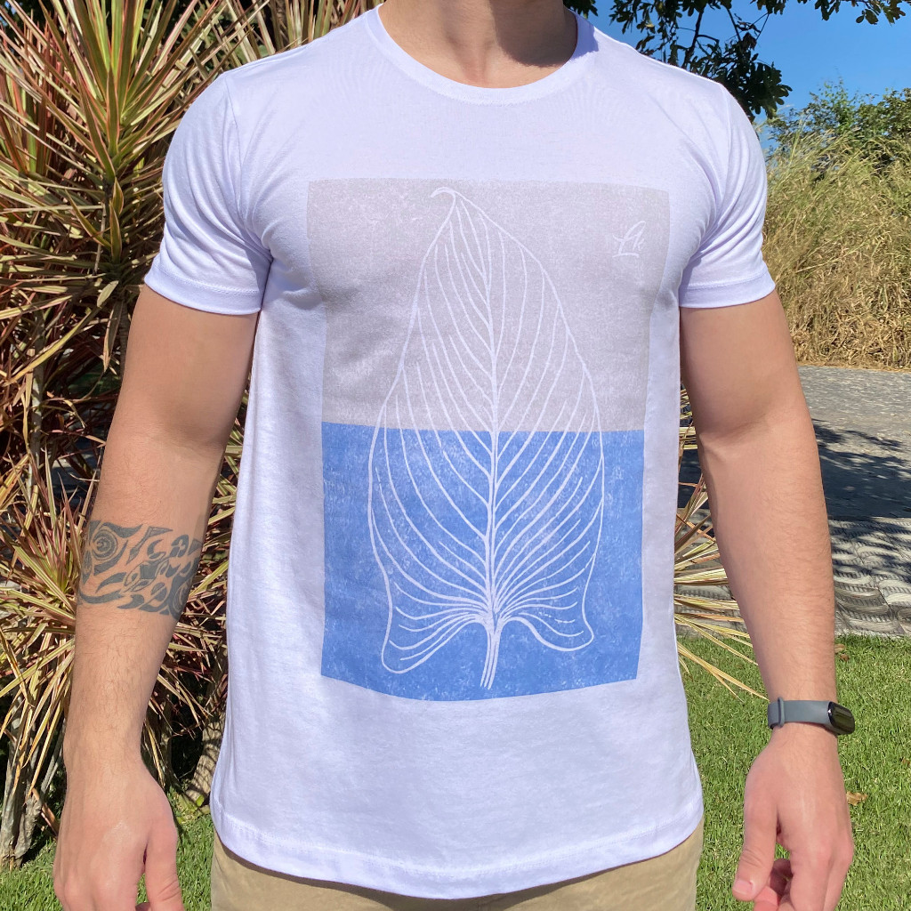 Camiseta Masculina Branca Estampada em Algodão Premium Blusa para Homem E Mulher Camiseta com Estampa Folha Desgaste