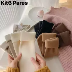 Kit 6 Pares Meia Feminina Térmica Forrada Quentinha