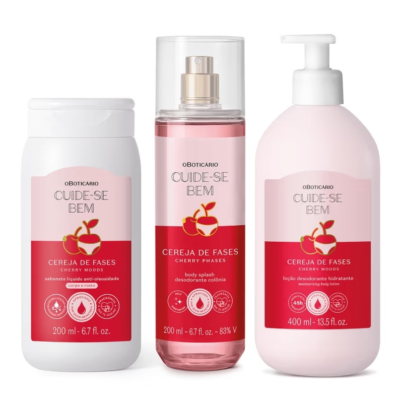 Cereja De Fases: Sabonete Líq+ Loção +Body Splash