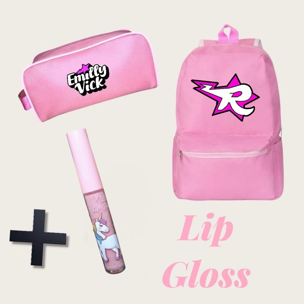 Kit Mochila + Necessaire Emilly Vick + BRINDE Lip Gloss | Escolar Viagem Trabalho Alta Qualidade