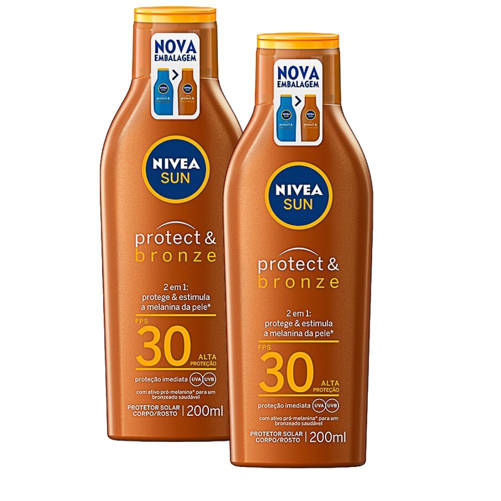 Kit 2 Protetor Solar Nivea Sun Protect & Bronze FPS 30 Loção 200ml em Oferta na Shopee