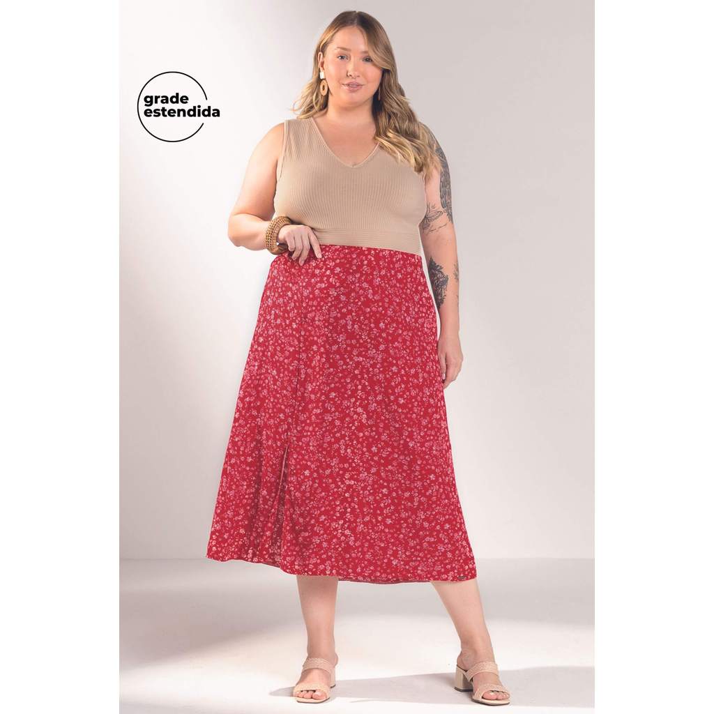 Saia Feminina Floral Miudo Marialícia Rosa