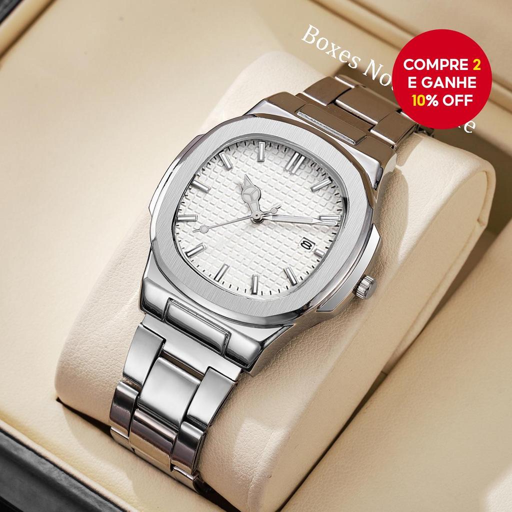 Relógio Empresarial Masculino , Mostrador Quadrado Com Calendário , Pulseira De Aço Inoxidável , Movimento De Quartzo