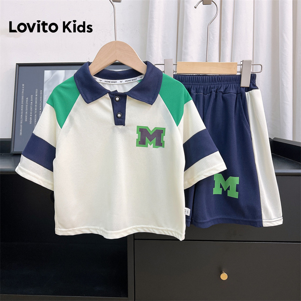 Lovito Kids  Conjuntos de Shorts Casuais com Estampa Colorblock para Meninos Na Primavera/Verão LNL136376 em Oferta na Shopee