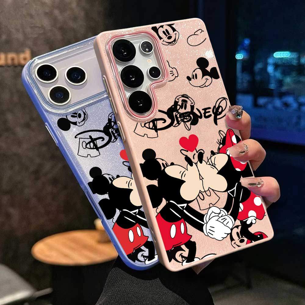 Caso Glitter Para Samsung A17 A07 A06 A15 A16 A14 A13 A12 A32 A56 A36 A55 A54 A23 S26 S25 Casais Mickey Luxo Capa Macia 