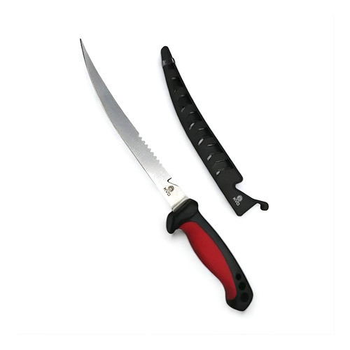 Faca Para Filetar Peixe - 7  Com Bainha - Kvd-dlbk7 - Mustad Preto/vermelho