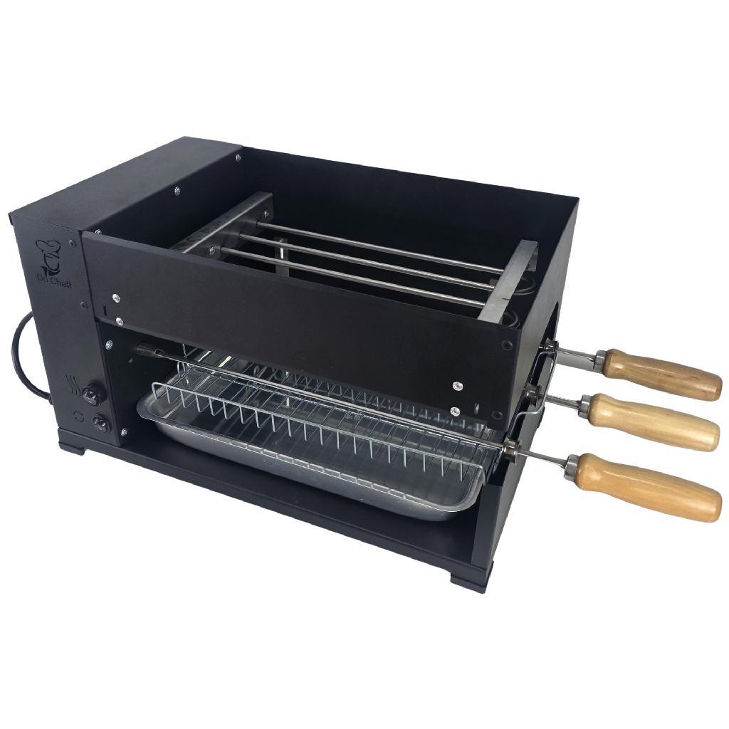 Churrasqueira Rotativa Elétrica Giratória Portátil 3 Espetos 220v Churrasqueira Elétrica Rotativa