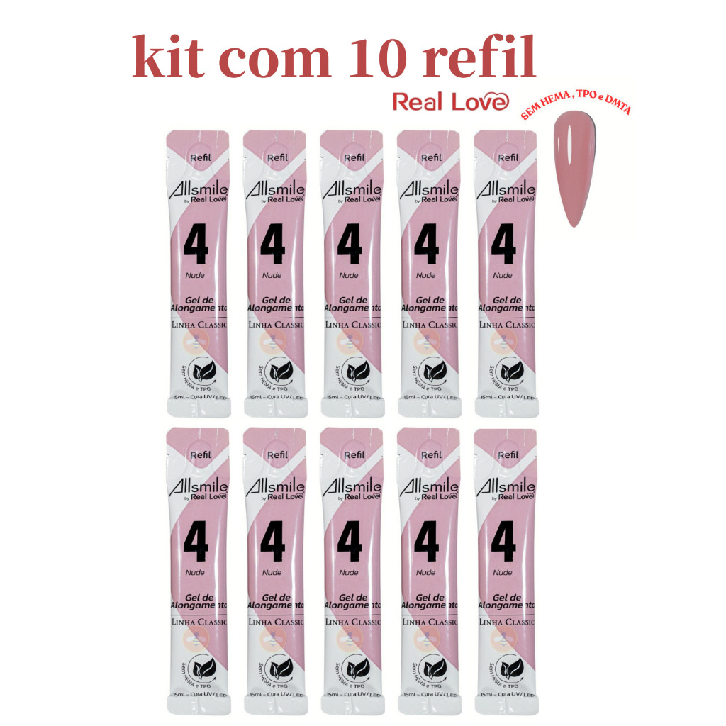 Kit 10 Sachês Refil Sculping Gel Unhas Linha Classic AllSmile 15ml Sem TPO/HEMA - Real Love vi