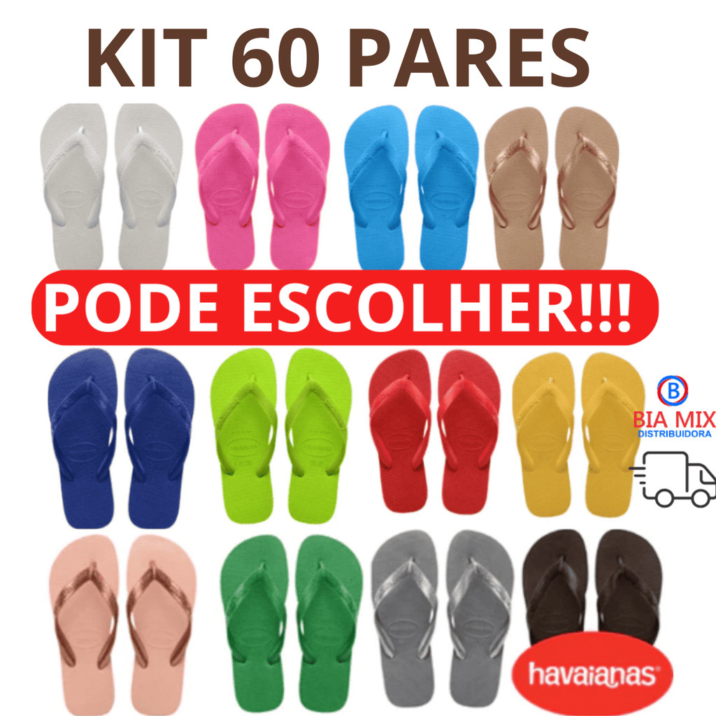 Chinelo unisess Havaianas kit  60 Pares Top tradicional Original colorida tira grossa Revenda