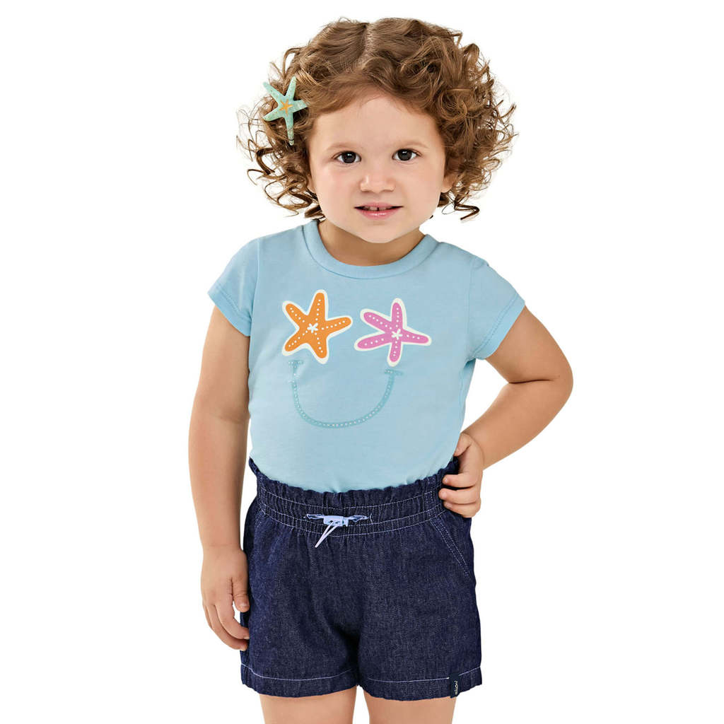 Conjunto Infantil Menina Blusa e Short Jeans Elian Azul