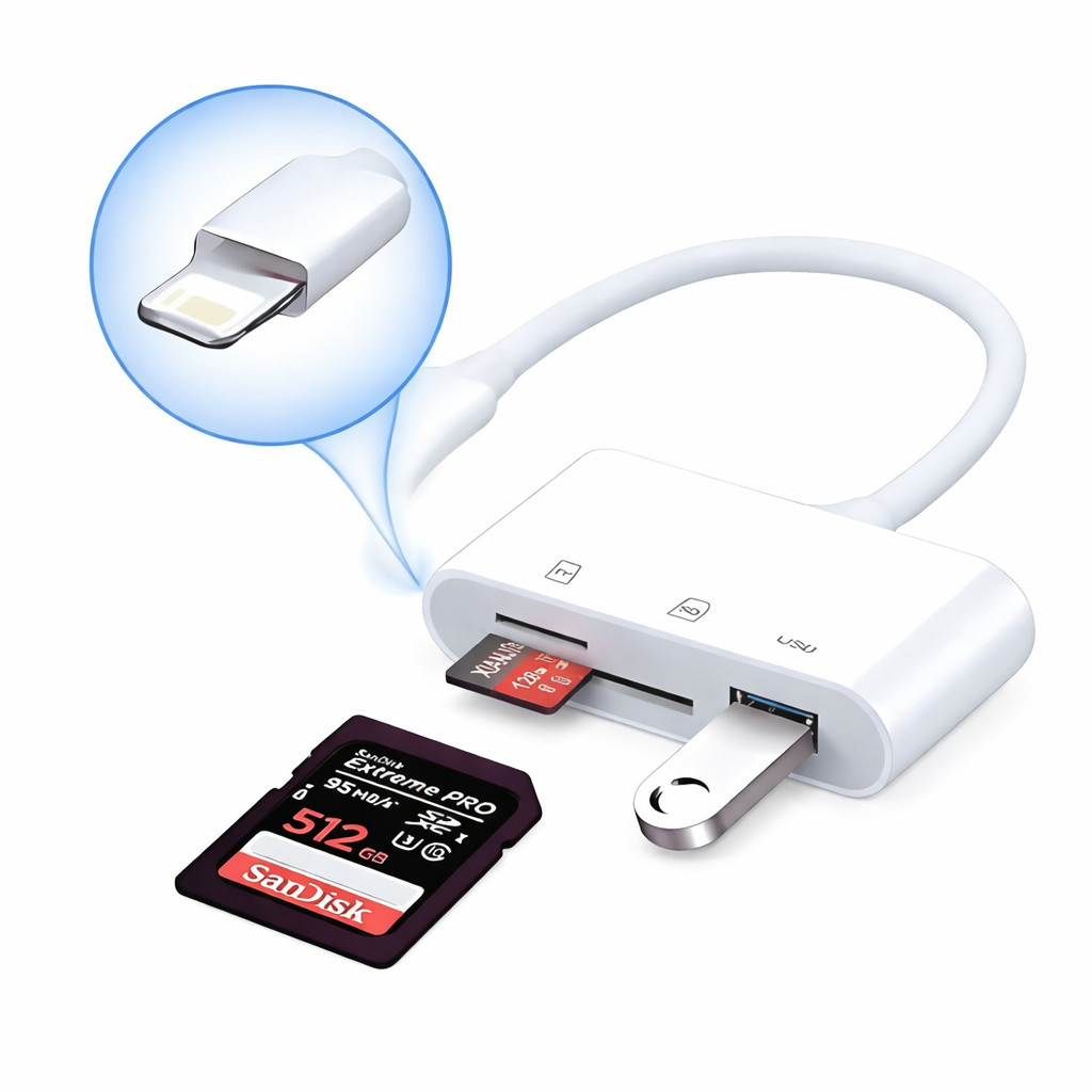 Leitor SD TF USB Compatível com iPhone e iPad Lightning IOS iphone 7,8,XR,11,12, 13 Pro, Pro Max