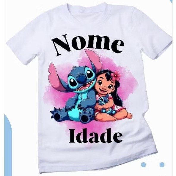 Camiseta 100% Algodão Camiseta Infantil stitch personalizada aniversário Envio Rapido