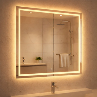 Espelho com Touch Quadrado 40x40 Jateado Fino LED 3 Cores Touch Banheiro Lavabo Quarto Luxo em Oferta na Shopee