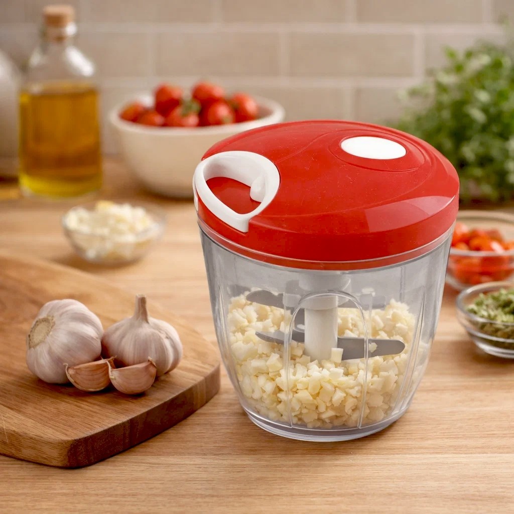 Mini processador manual alimentos triturador alho tempero cortador rapido manivela cozinha de achadinhos