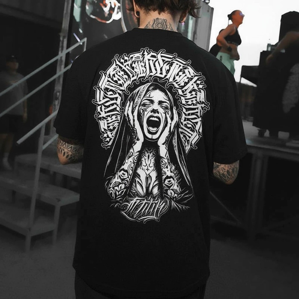 Camiseta Masculina Streetwear Gótica Tattoo Estampada Lançamento Camiseta 100% Algodão Camisetão - Excelencia
