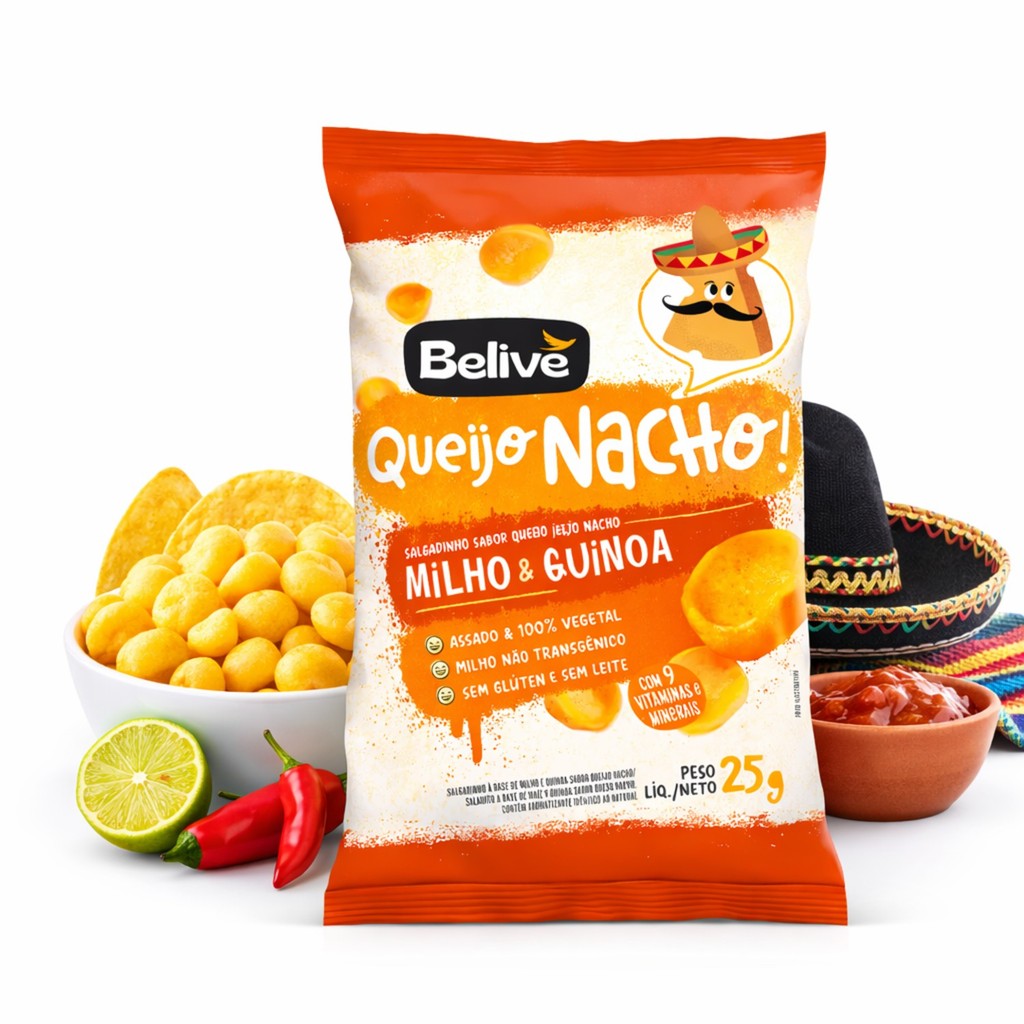 Kit 12 Salgadinho BELIVE s/ Gluten Queijo Nacho 25g