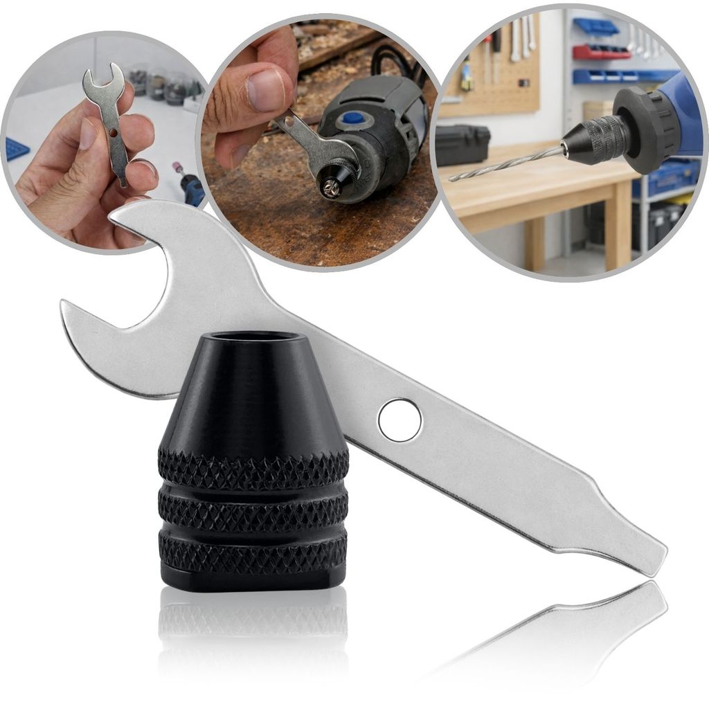 Kit Chave + Mini Mandril Aperto Rápido 7,85mm Micro Retífica M8 Curto Pinça Universal Ponteira Aço