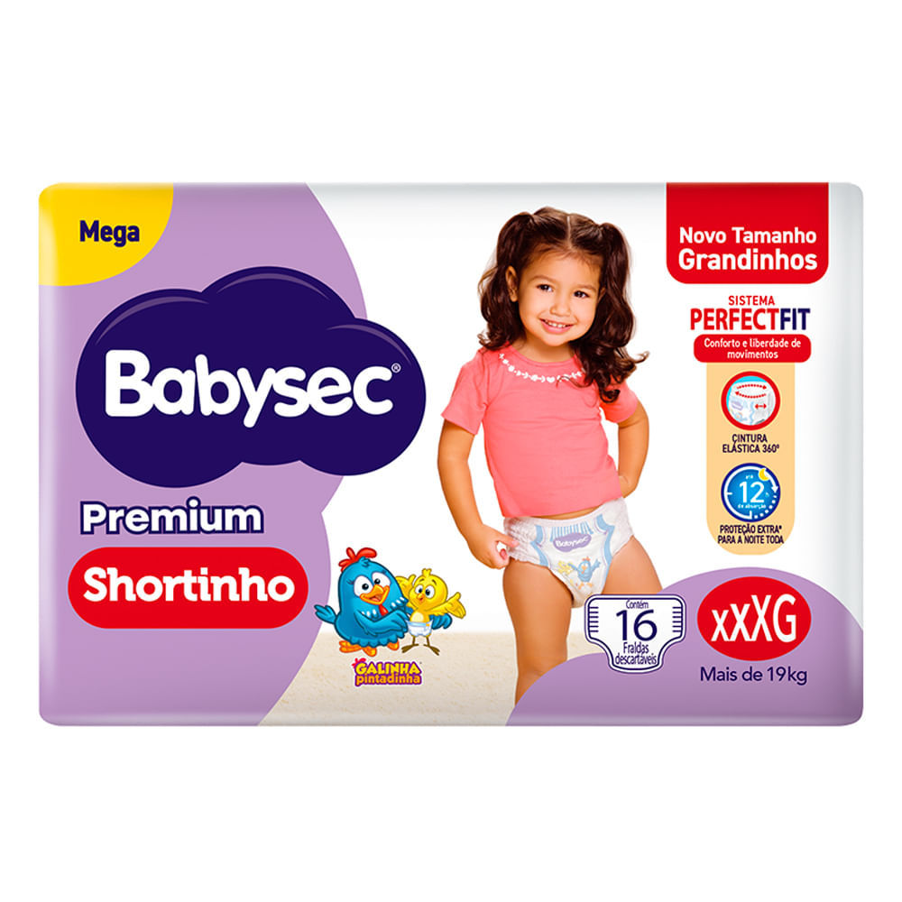Fralda Babysec Premium Shortinho Mega Tamanho XXXG 16 Unidades Descartáveis em Oferta na Shopee