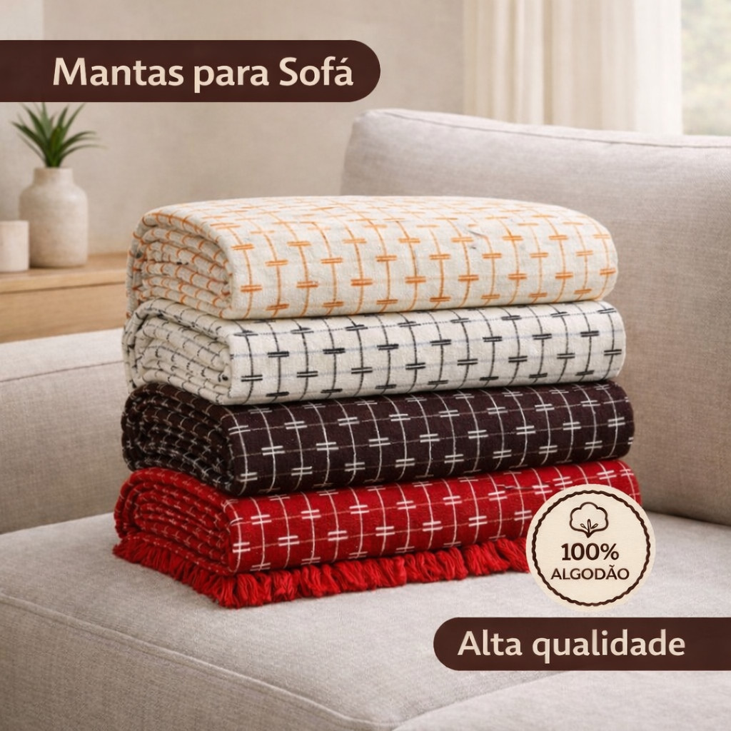Manta para Sofá Gigante 2,40×1,80M Grande 100%Algodão Premium Decorativa Elegante Direto da Fábrica