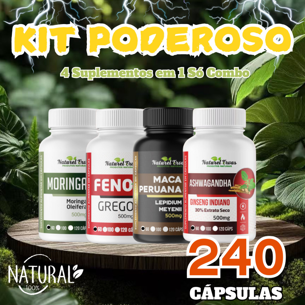KIT Suplemento 4x1 100% natural 240 capsulas 500mg Natural Evas