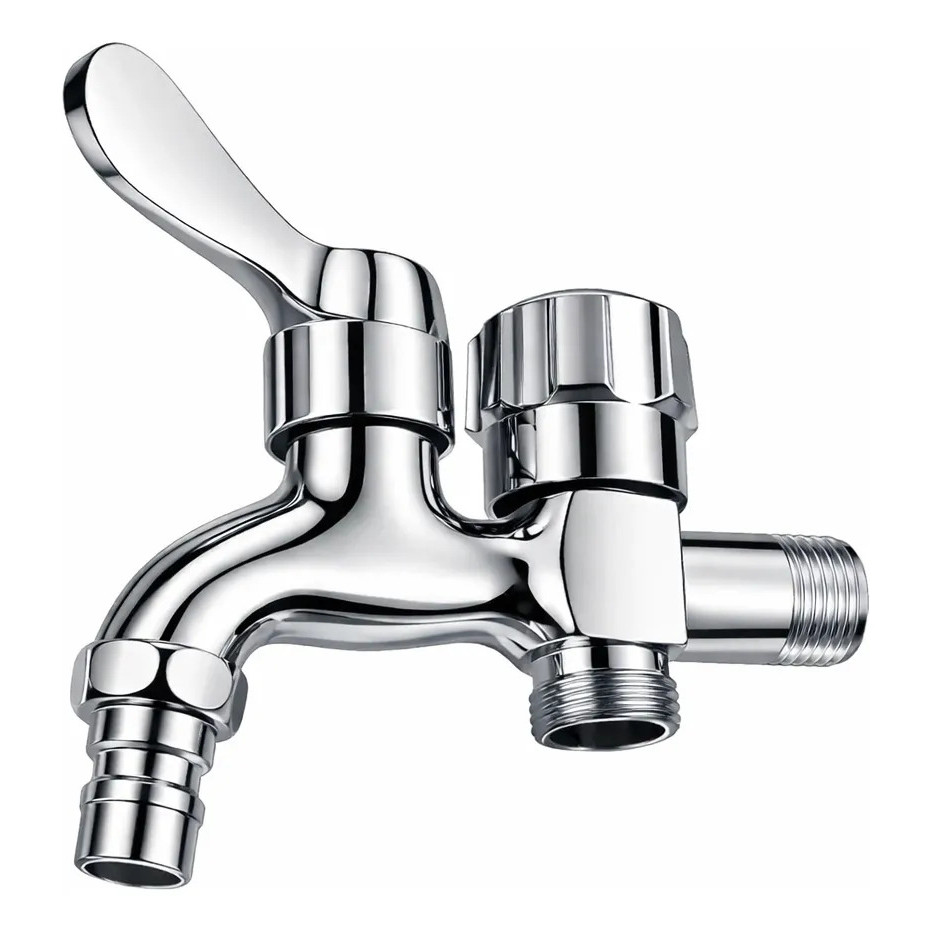 Torneira Bica Tanque Maquina Lavar Dupla 2 Saidas Metal Inox