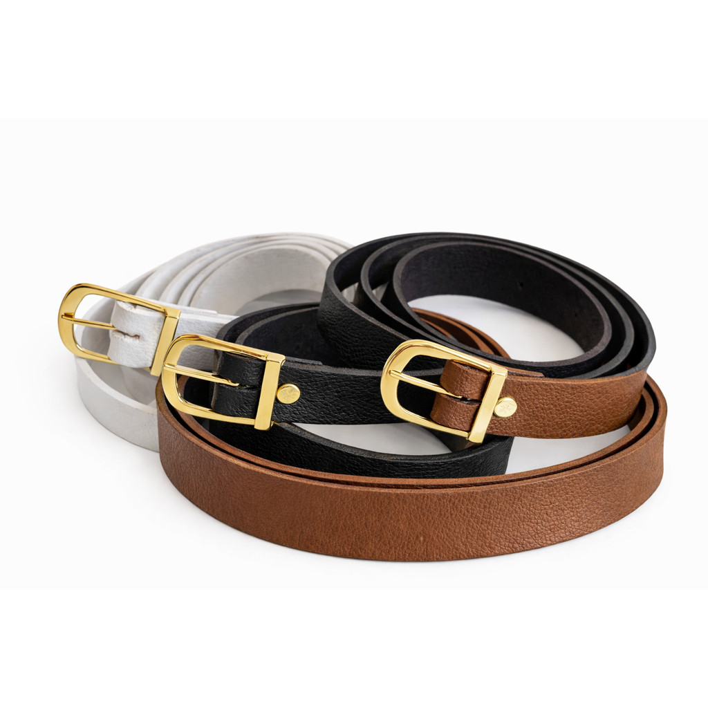 Kit 3 Cinto Feminino Couro Elegante com Fivela Dourada casual plus size – Preto Branco Caramelo