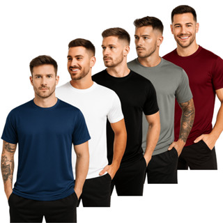 Kit 5 Camisetas Poliéster DryFit  Lisa Academia Corrida Casual Esportes Confortável em Oferta na Shopee