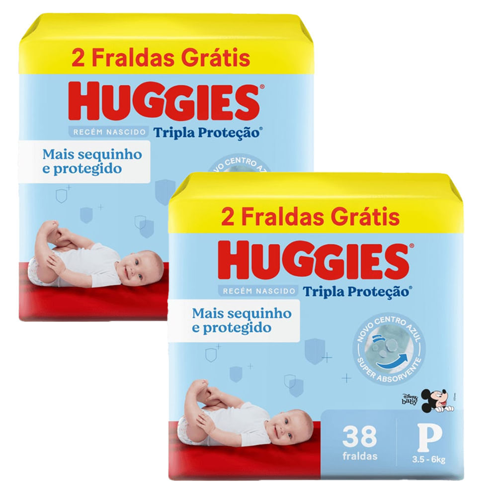 Kit 2 Fraldas Huggies Tripla Proteção Meguinha P - 76 Tiras em Oferta na Shopee