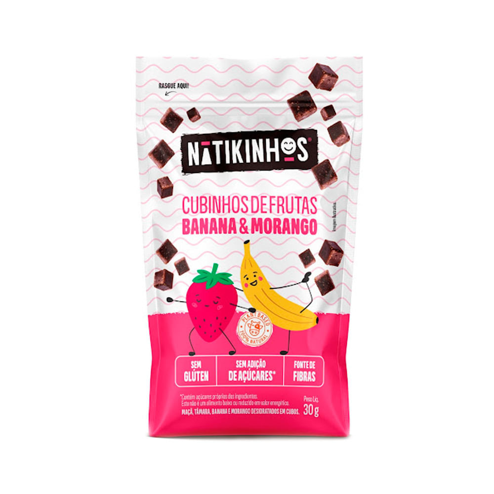 Cubinhos de Frutas Natikinhos Sabor Banana & Morango 30g em Oferta na Shopee
